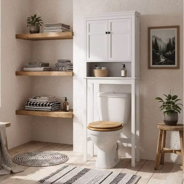Wyld Haus Nivele White Over Toilet and Appliance Storage Cabinet with Hinged Doors and Internal Shelves H 175 x W 70 x D 20 cm – 1