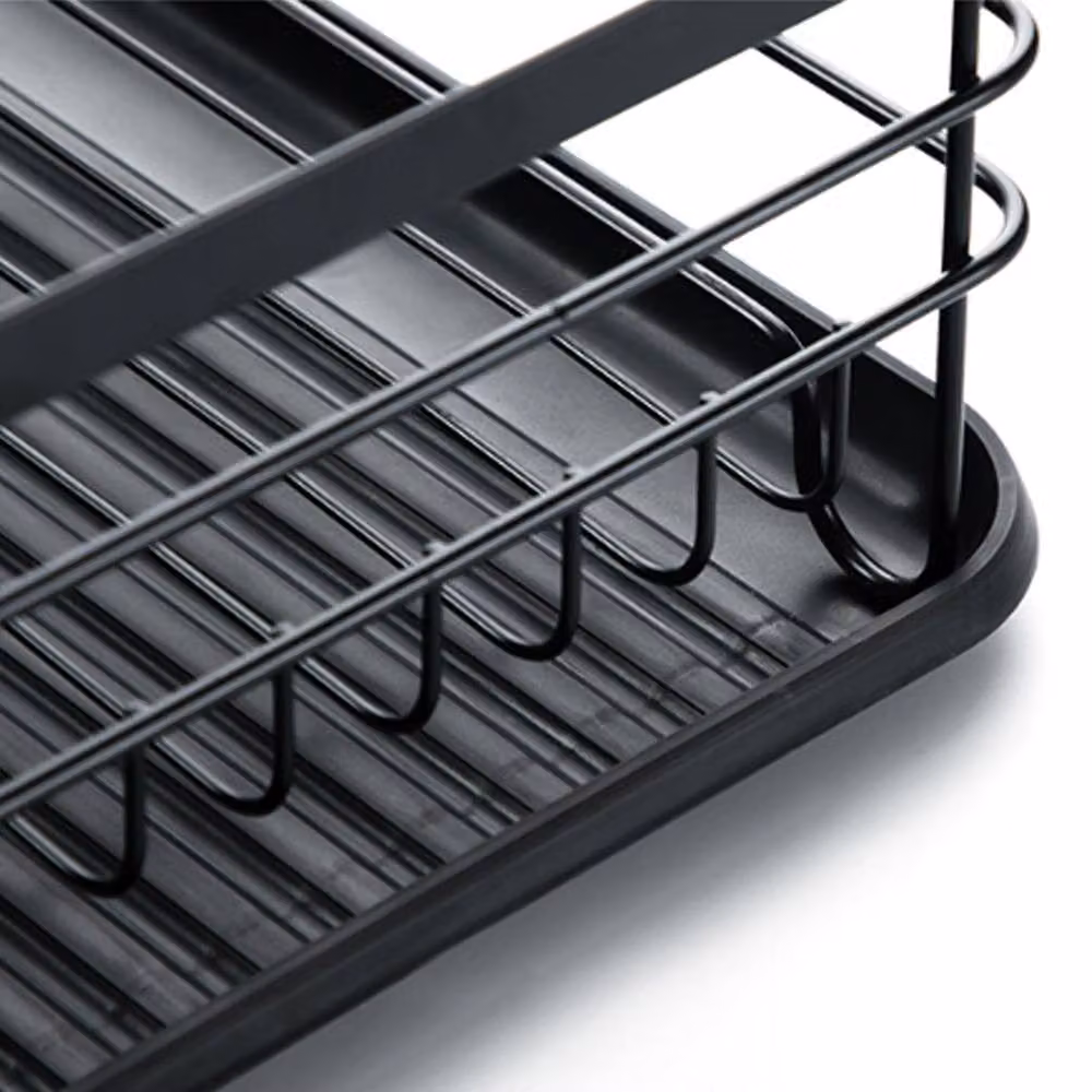Garden Sanctuary 2-Tier Metal Kitchen Dish Drainer Rack with Drip Tray in Black – 4