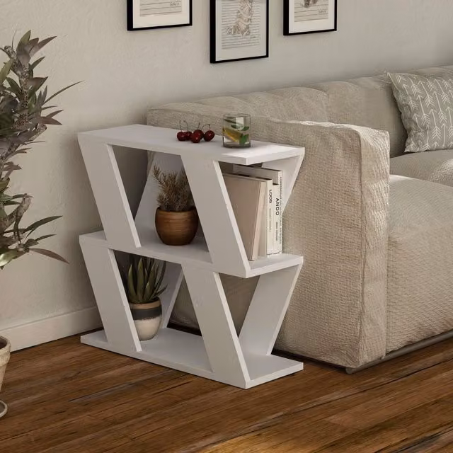 Decortie Lazena Modern 3-Tier Side Coffee Table in White, W/D/H: 55.4 x 22.0 x 60.0 cm – 1
