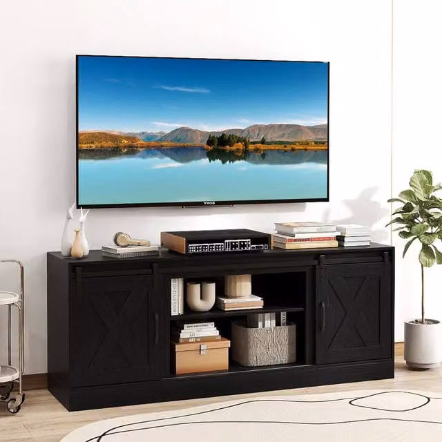 Costway Black Wooden TV Stand Cabinet and Media Entertainment Centre for up to 70 Inch TVs