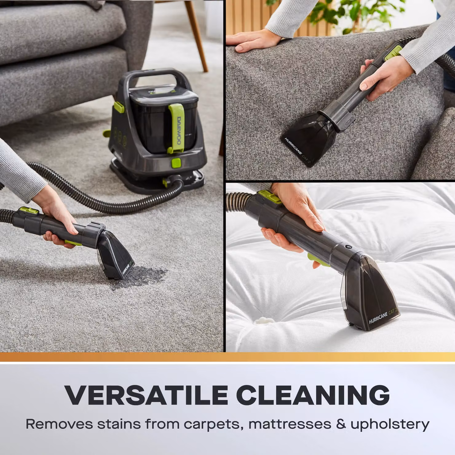 Daewoo Hurricane Spot Washer Small Handheld Carpet and Upholstery Cleaner in Grey – 2