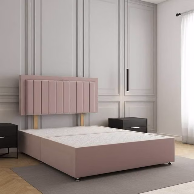 Regional Furnishings Pink Plush Velvet Divan Bed with 24 inch Headboard, Single, W/D/H: 90 x 200 cm