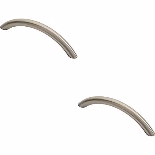 Loops 2 Pack Curved Bow Cabinet Pull Handles in Brushed Silver, W: 11.9 cm, D: 1 cm, Fixing Centres: 9.6 cm