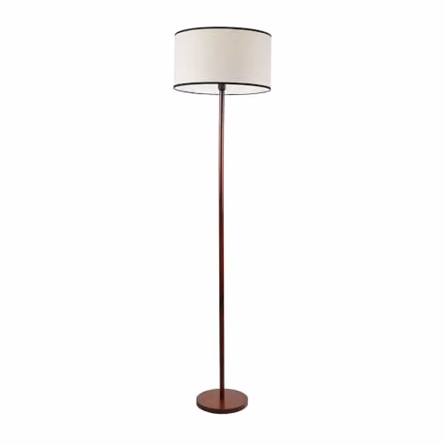 ValueLights Tripod Floor Lamp in Dark Wood with Black Trim Drum Shade and Included LED Bulb, H 180 cm x W 45 cm x D 45 cm
