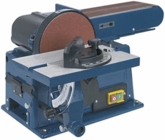 Loops Portable Table Mounted Disc and Belt Sander, 500W 230V, Blue/Multicolour, Diameter: 915 x 100 mm & 150 mm