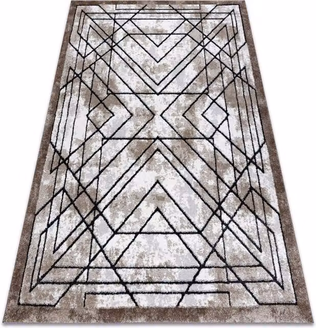 RugsX Brown Geometric Modern Rectangular Rug with High-Low Effect, W: 80 cm, L: 150 cm