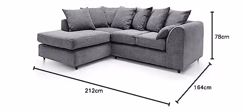 Abakus Direct Jumbo Cord Left Hand Corner Sofa in Grey, W/D/H: 212 x 164 x 78 cm – 2