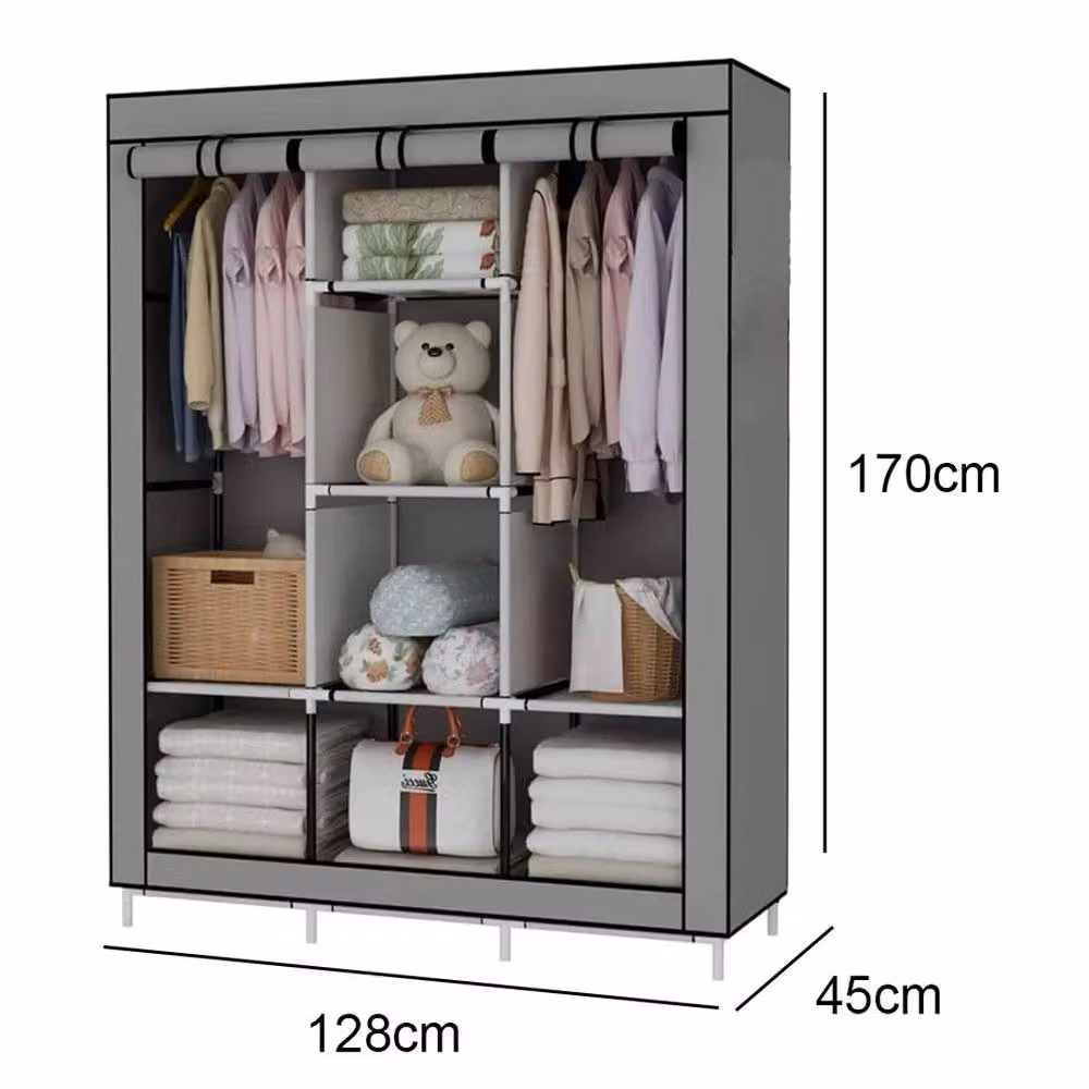 EONLION Grey Fabric and Metal Roll Shutter Clothes Storage Cupboard – 2