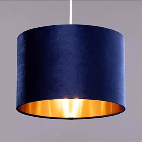 CGC Lighting Nila Luxury Navy Blue Velvet and Gold Inner Round Drum Pendant Ceiling Lampshade, Diameter: 30 cm – 1