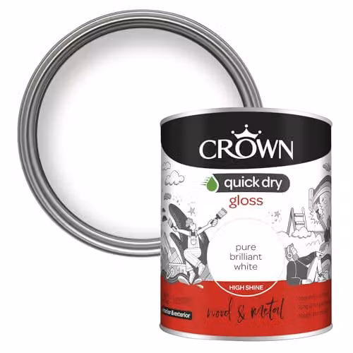 Crown Brilliant White Gloss Wood and Metal Paint, 750ml