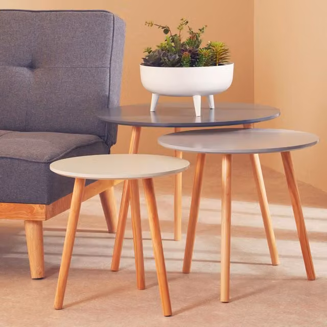 Orsina Set of 3 Round Wooden Nesting Coffee Tables in Grey
