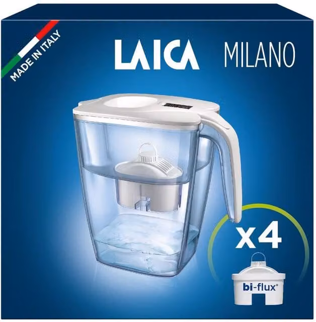 LAICA Big Milano Water Filter Jug with 4 Bi-flux Cartridges, 3.7 l, White