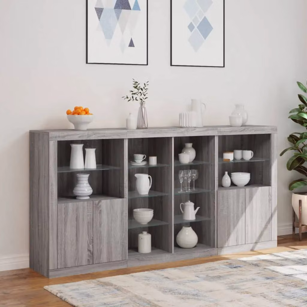 Berkfield Home Modern Sideboard with Integrated LED Lights in Grey Sonoma, W/D/H: 202 x 37 x 100 cm – 2