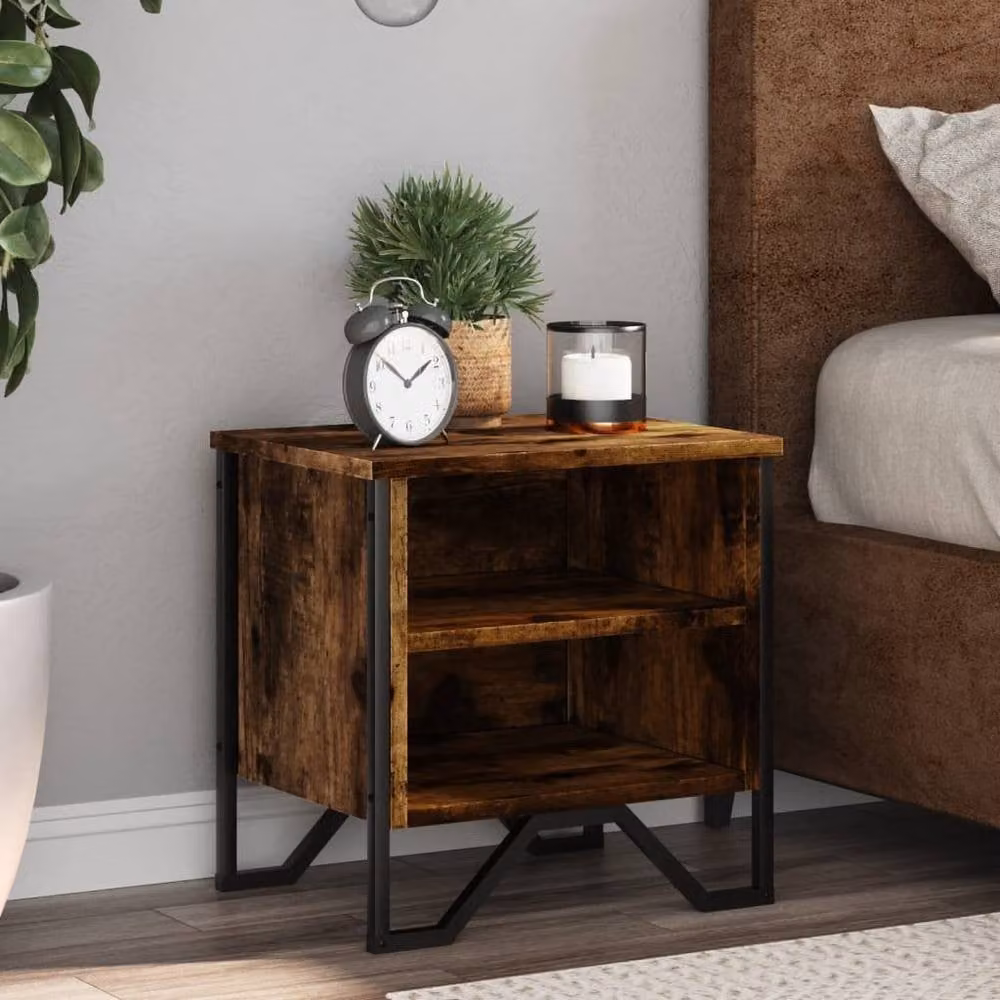 Berkfield Home Set of 2 Smoked Oak Bedside Cabinets in Brown, W/D/H: 40 x 30 x 40 cm – 2