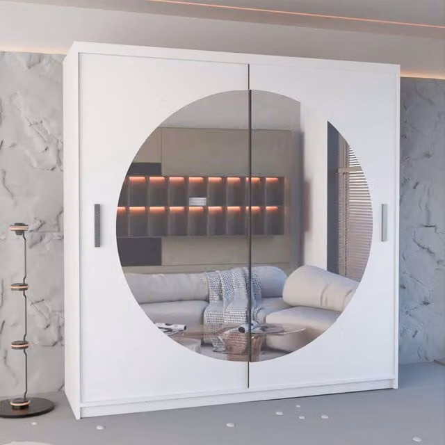 Sliding Wardrobes 4U Modern Double Sliding Wardrobe in White, W: 203 cm, H: 217 cm, D: 62 cm