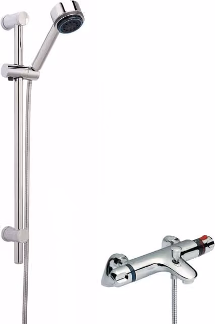 Balterley Thermostatic Bath Shower Mixer Tap with Multi Function Handset and Slide Rail in Silver