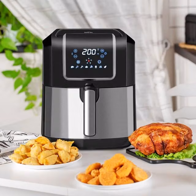 HOMCOM Digital Air Fryer with Timer and Digital Display, 6.5L, Silver Stainless Steel
