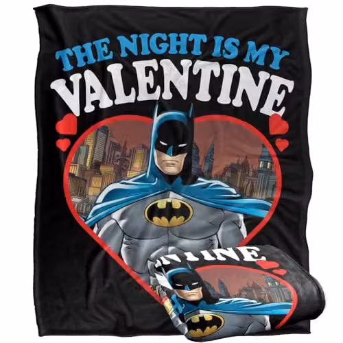 LOGOVISION Batman The Night Is My Valentine Super Soft Silky Touch Fleece Throw Blanket, Multicolour, W: 152 cm, D: 127 cm – 1