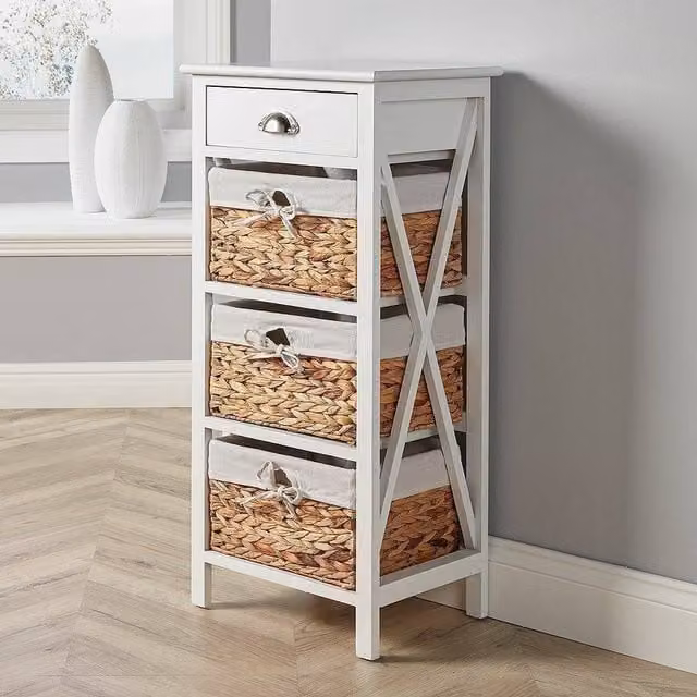 FORGEVIO White Hallway Cabinet with 1 Drawer and 3 Fabric Lined Woven Baskets – 1