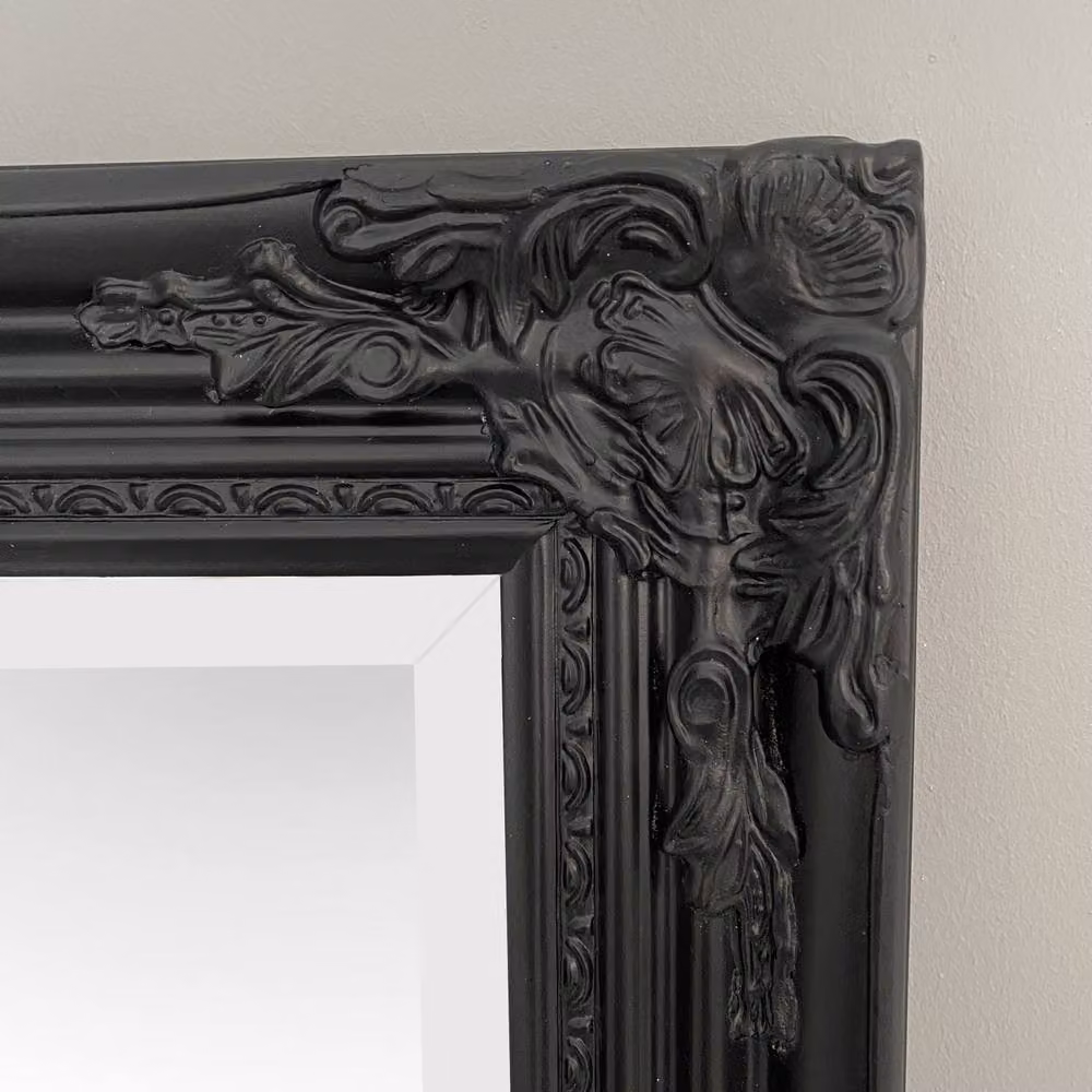 Downton Interiors Antique Style Black Tall Ornate Dressing Wall Mirror with Bevelled Glass, Height: 142 cm – 3