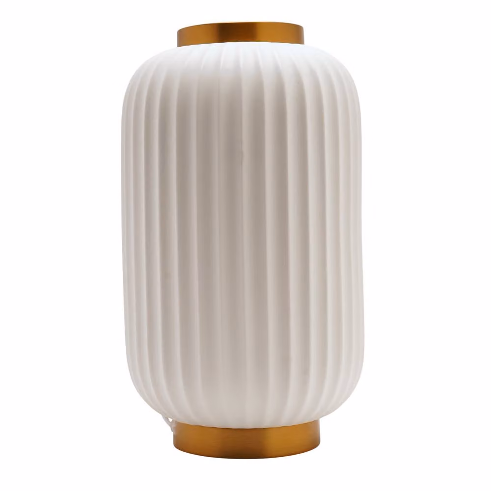 Hestia Tall Ribbed Lantern Style Tabletop Lamp in White and Gold/Brass – 2