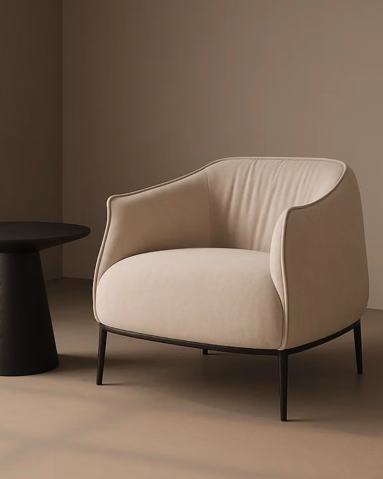 Tommy Franks Modern Tub Lounge Chair in Beige Fabric with Metal Frame