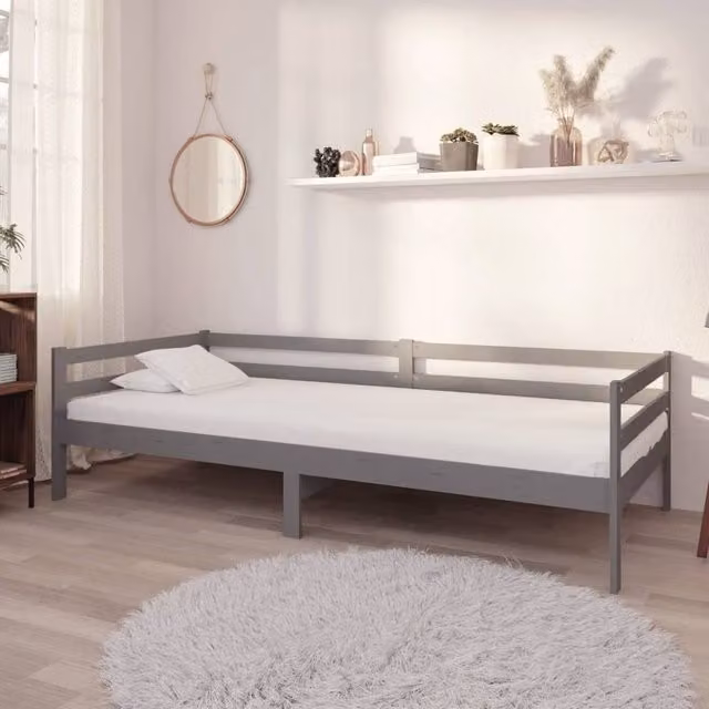 Berkfield Home Grey Solid Pinewood Day Bed W/D/H: 90 x 200 cm