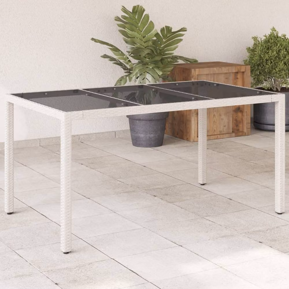 Berkfield Home Rectangular Garden Table with Glass Top in White, W/D/H: 150 x 90 x 75 cm – 2