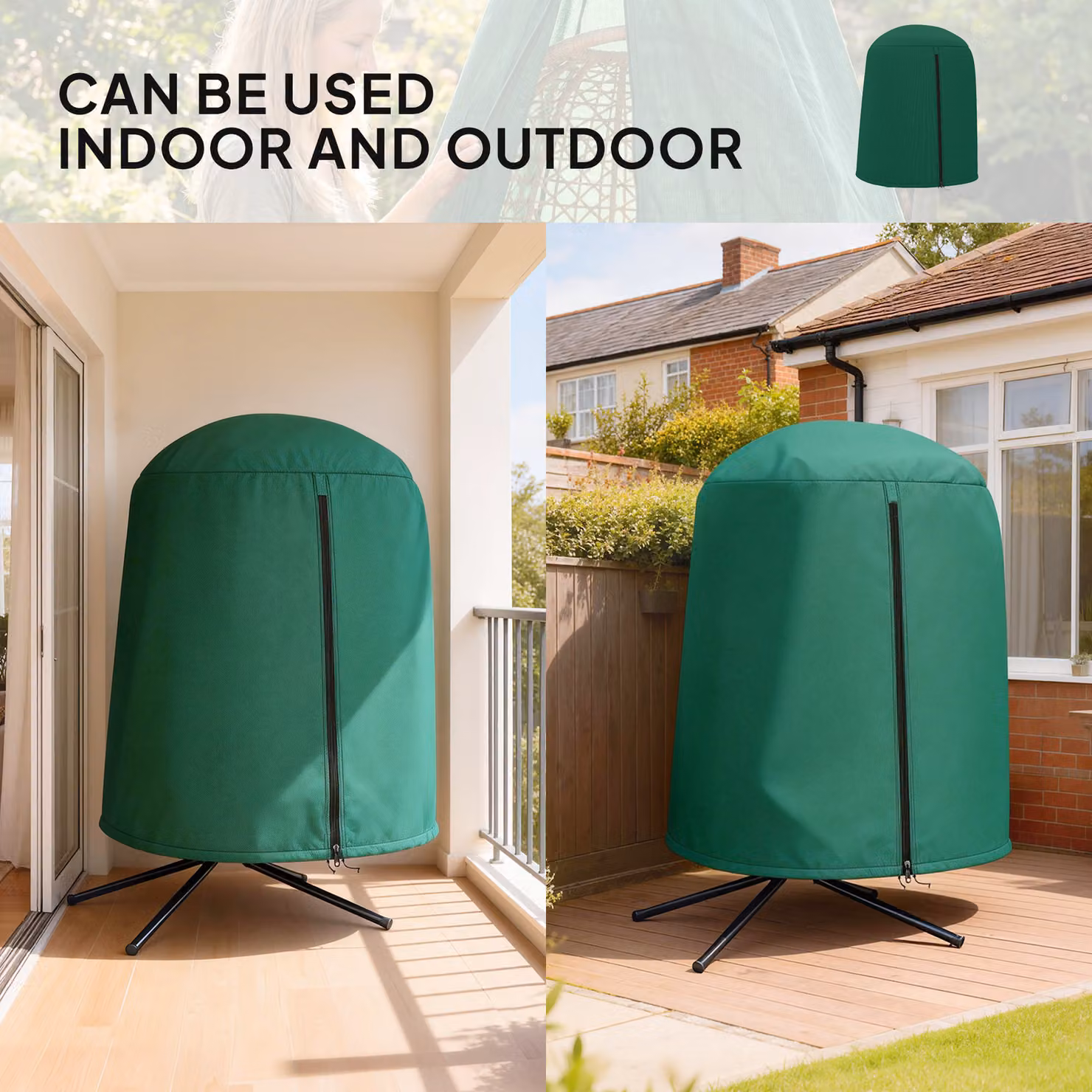 Outsunny Green Hanging Egg Chair Furniture Cover with Oxford Fabric and Zip, H: 190 cm, Φ: 128 cm – 6