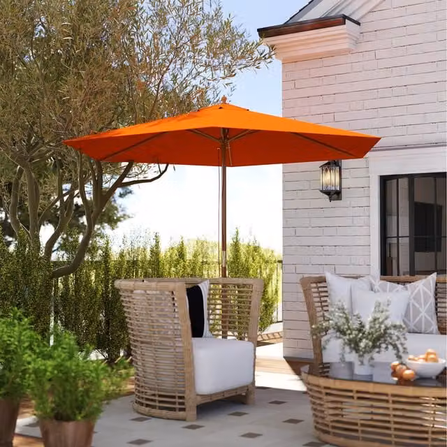 Outsunny Wood Garden Parasol in Orange