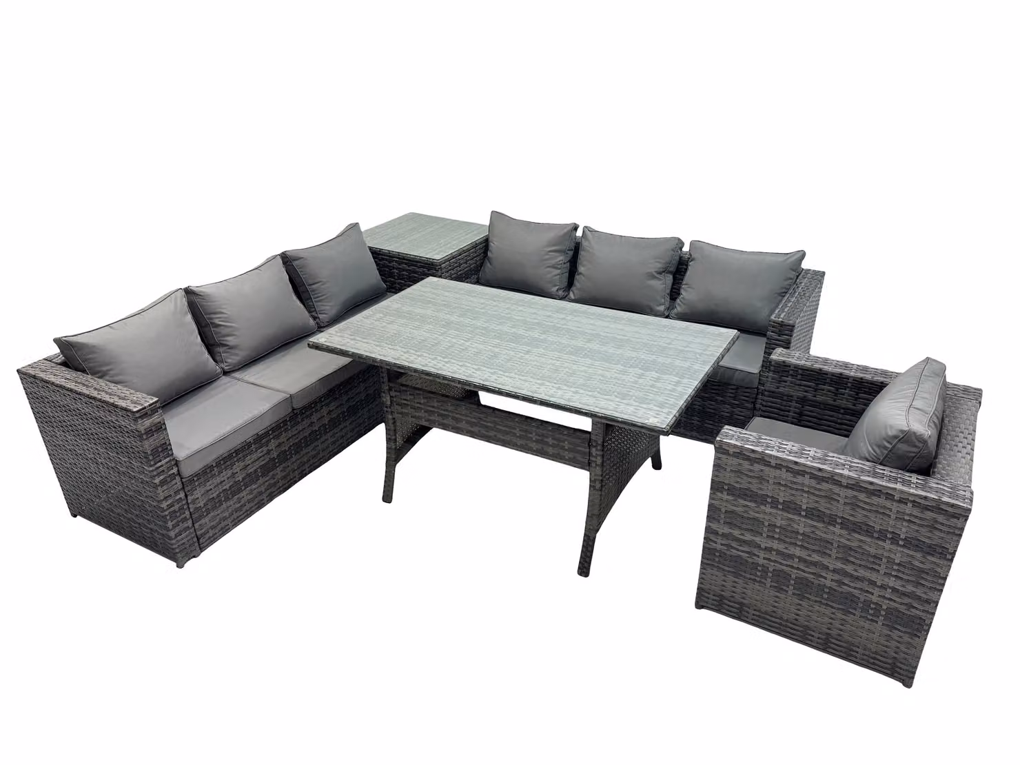 Fimous 7 Seater Rattan Garden Furniture Set in Dark Grey with Upholstered Cushions and Coffee Table – 2