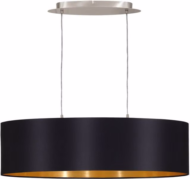 Loops Pendant Light in Black and Gold with Fabric Shade and E27 Bulb Holder – 1