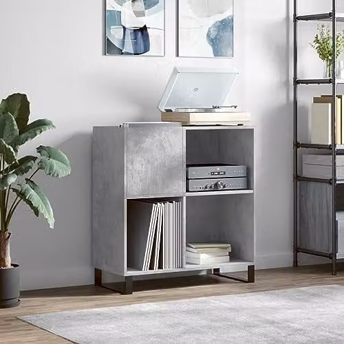 vidaXL Record Cabinet in Concrete Grey, W/D/H: 84.5 x 38 x 89 cm – 2