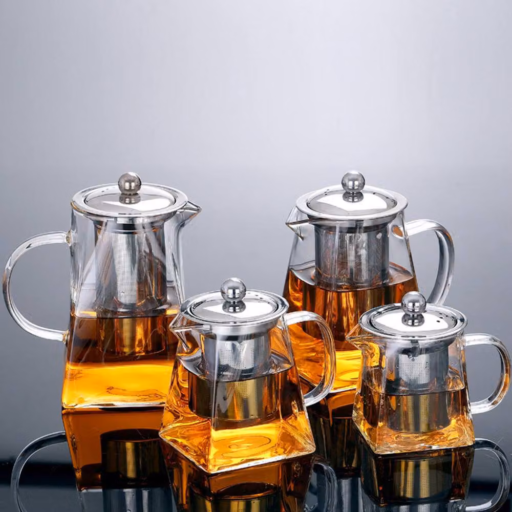 Living and Home Clear Square Glass Teapot with Silver Infuser, 550ml – 4