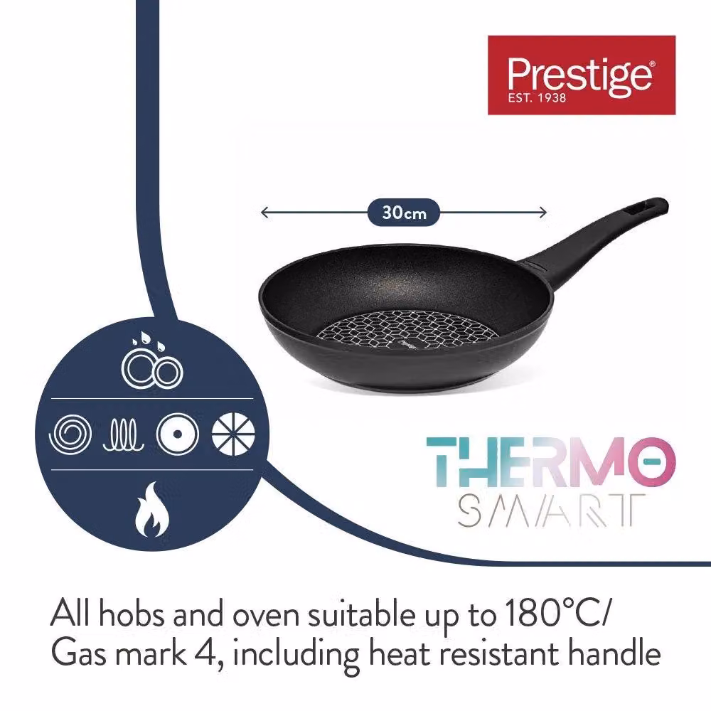 Prestige Thermo Smart Non Stick Aluminium Frying Pan for Induction Hobs, Black, Diameter: 30 cm – 5