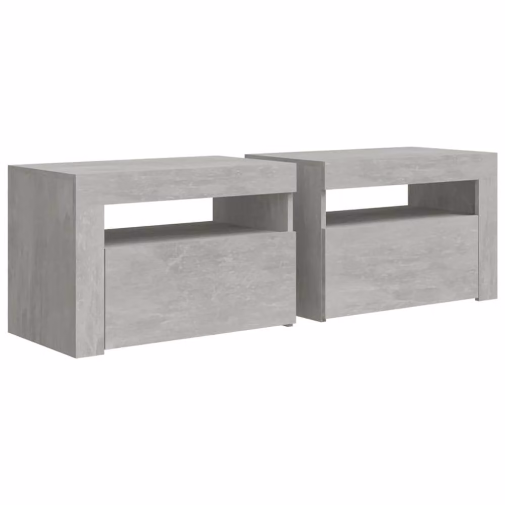 Berkfield Home Set of 2 Modern Bedside Cabinets with Integrated LED Lighting in Concrete Grey, W: 60 cm, D: 35 cm, H: 40 cm