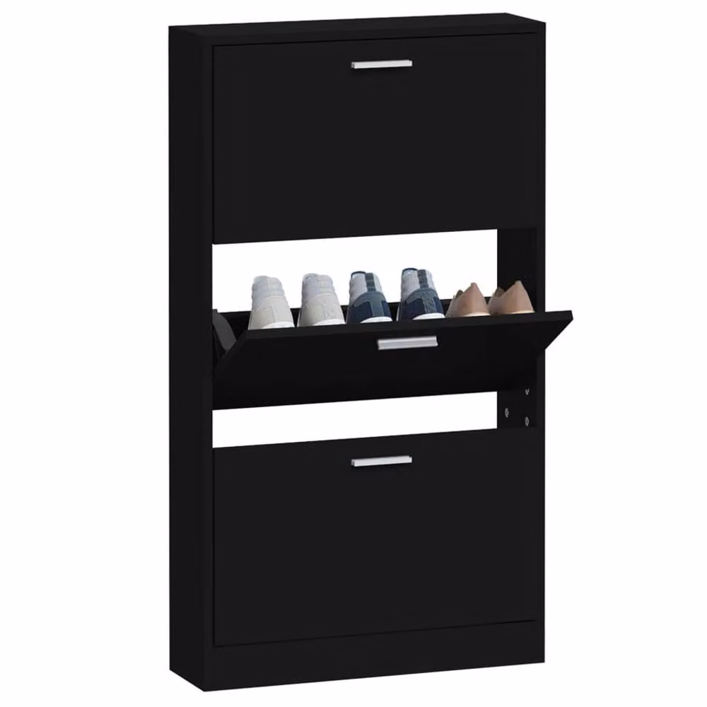 Berkfield Home Black Modern Shoe Cabinet with Tilting Compartments and Internal Drawers, W/D/H: 59 x 17 x 108 cm – 3