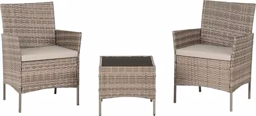 Seconique Willow 3 Piece Grey Polyrattan Garden Set with Upholstered Cushions and Black Glass Coffee Table – 2
