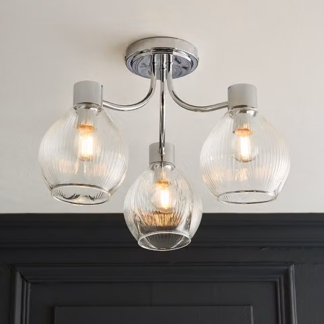 Pagazzi Hamilton 3 Light Semi Flush Ceiling Light in Polished Chrome and Silver