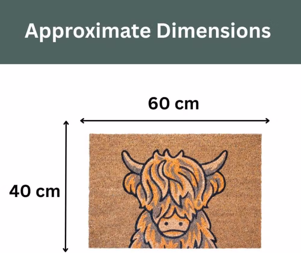 Marco Paul Highland Cow Coir Front Door Mat, Brown, W: 60 cm, D: 40 cm – 2