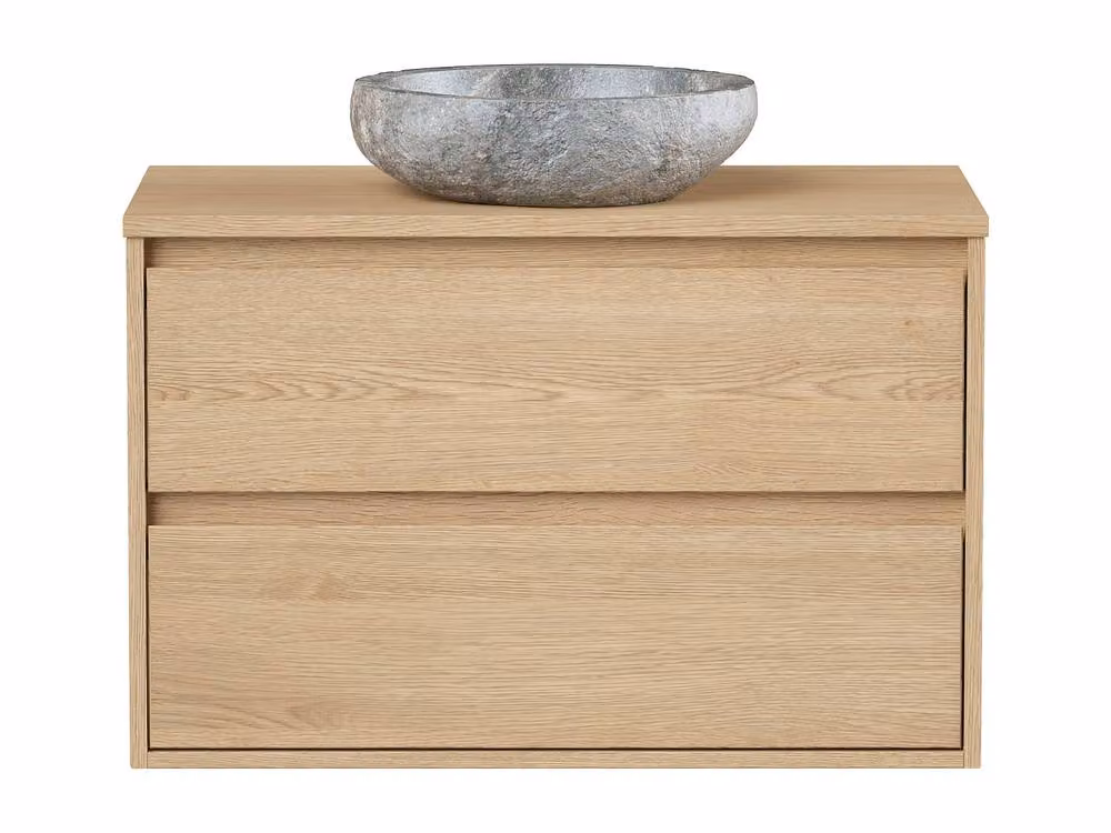 Vente-unique Scandinavian Bathroom Unit with Free-Standing Stone Washbasin in Light Oak, W: 80 cm, D: 45 cm, H: 65 cm – 2