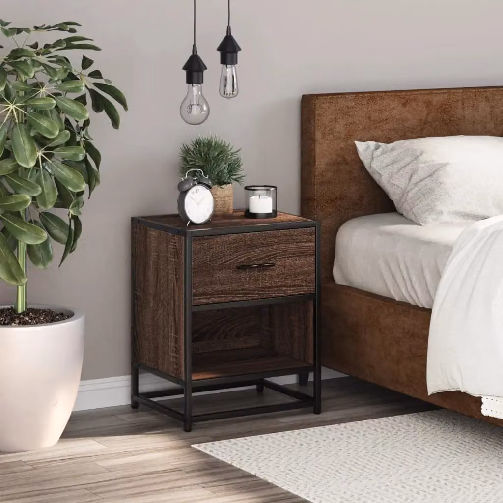 Berkfield Home Brown Oak Bedside Cabinet W: 40 cm, D: 31 cm, H: 50 cm – 3