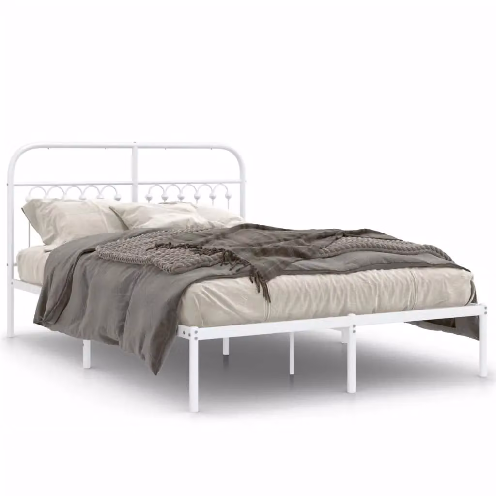 Berkfield Home Metal Bed Frame with Headboard, White, W/D/H: 140 x 200 cm – 2