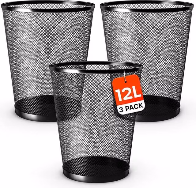 Volila 3 Pack Metal Bins, 12L, Black