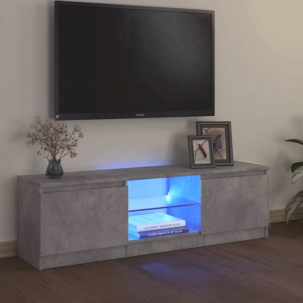 Berkfield Home Modern TV Cabinet with LED Lights in Concrete Grey, W/D/H: 120 x 30 x 35.5 cm – 2