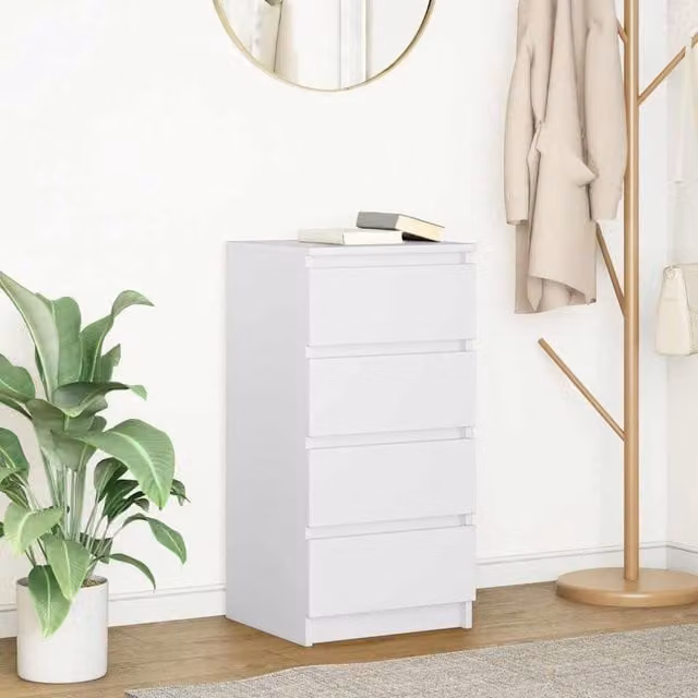 Berkfield Home White Minimalist Sideboard in Matt MDF, W/D/H: 37.5 x 35 x 76 cm
