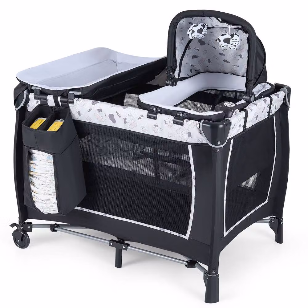 CASART Foldable Nursery Center Bassinet Baby Playard with Diaper Changing Table, Multicolour – 11