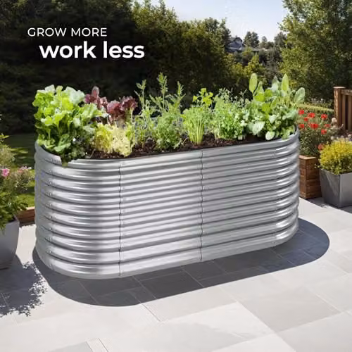 tectake Flormma Raised Garden Bed in Silver Galvanised Steel, W/D/H: 200 x 80 x 100 cm – 7