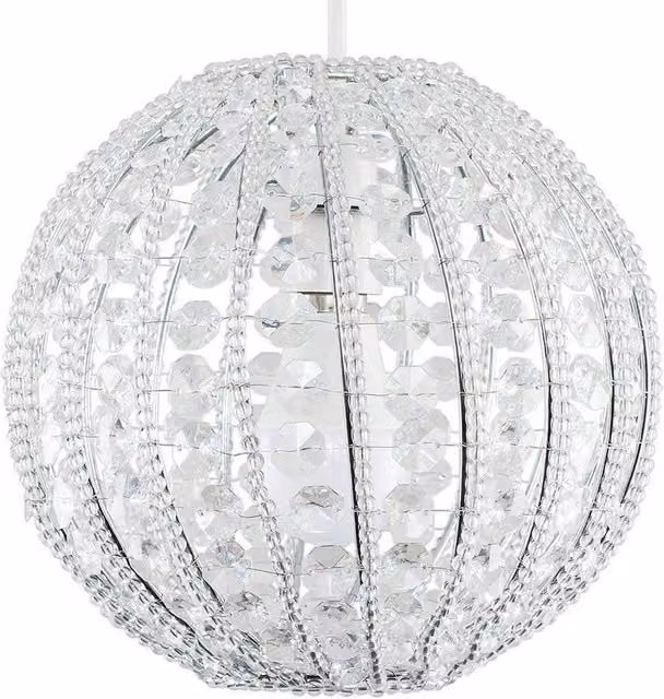 FORGEVIO Clear Acrylic Jewel Sphere Pendant Ceiling Light Shade in Silver