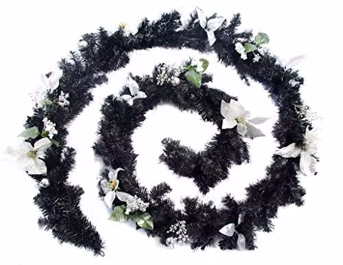 Best Artificial Black and Silver Decorated Christmas Garland with Foliage and Baubles (12ft) – 3